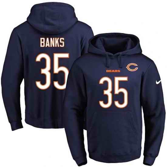 NFL Mens Nike Chicago Bears 35 Johnthan Banks Navy Blue Name Number Pullover Hoodie